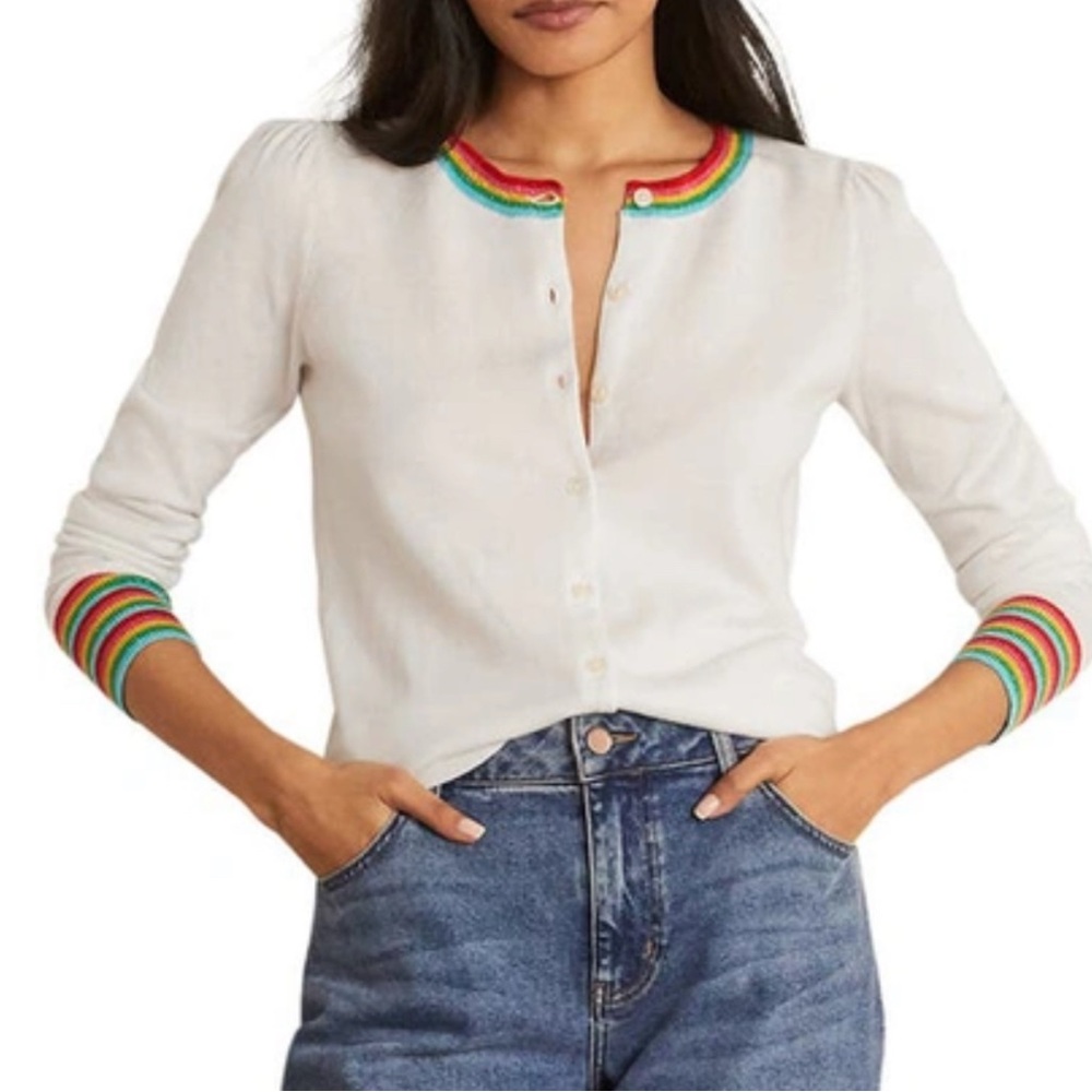 4 Boden Rainbow and white cream sparkle cardigan sweater small